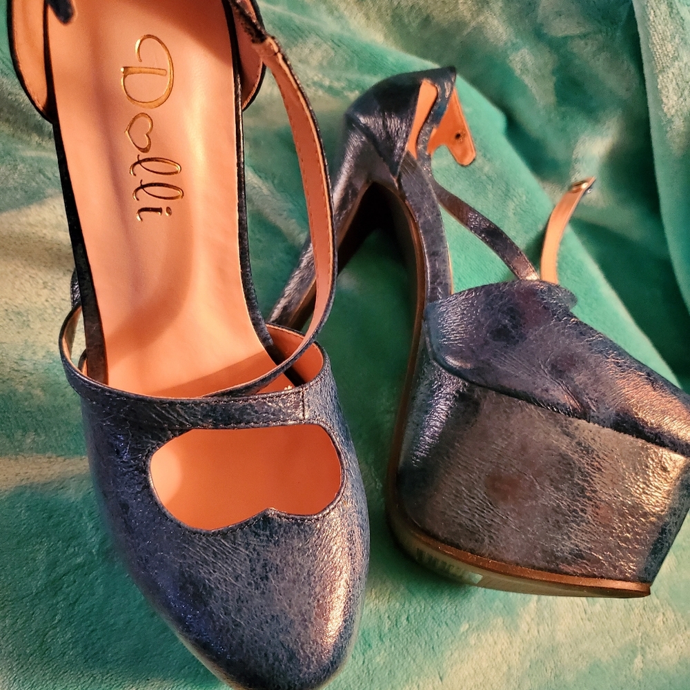 Dolli platform heels, teal, 7.5